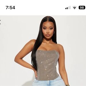Fashion Nova Light Up The Room Rhinestone Corset Top - Taupe/combo